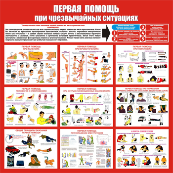 С20 Стенд первая помощь (при чрезвычайных ситуациях) (1000х1000 мм, пластик ПВХ 3 мм, алюминиевый багет золотого цвета) - Стенды - Стенды по первой медицинской помощи - . Магазин Znakstend.ru